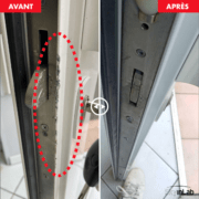 Réparation d'une porte en alu.