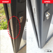 Retouche d'une porte en aluminium.