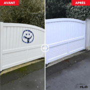 Remise à neuf, laquage d'un portail PVC blanc après vandalisme