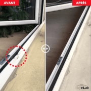 Réparation et laquage d'une baie vitrée ALU blanc