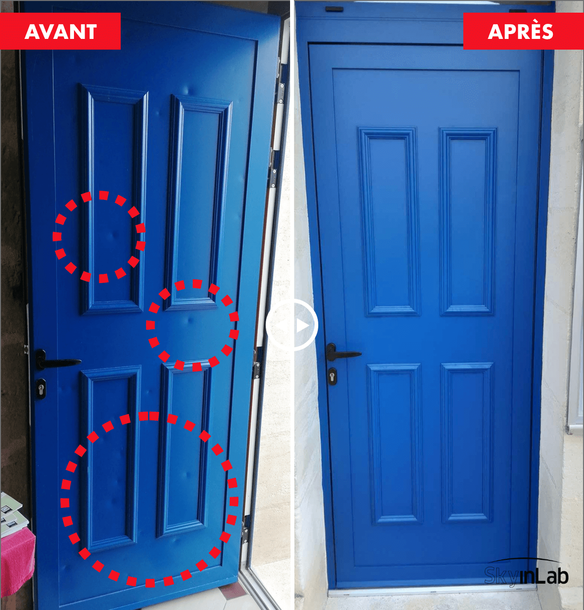 reparation-et-laquage-porte-alu-bosselee Réparation et laquage d'une porte d'entrée ALU avec impacts de grêle