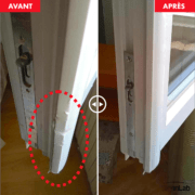 Réparation d'une fenêtre PVC avec des marques de pesées après tentative d'effraction